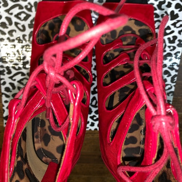 Red Laced up Heels Red Shoes Women’s Shoes - Picture 4 of 6